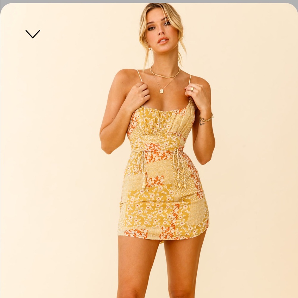 Bright Side Spaghetti Strap Ruched Detail Dress Floral Print Yellow